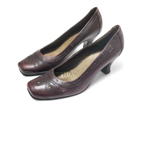Callaghan Women’s Pumps Brown Leather Coquette Academia Square Toe Heels Sz 8.5 - Picture 1 of 9